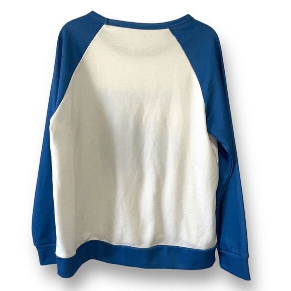 Black Cat Graphic Pew Pew Madafakas! Raglan Sweatshirt Blue & White XXL - Picture 2 of 8